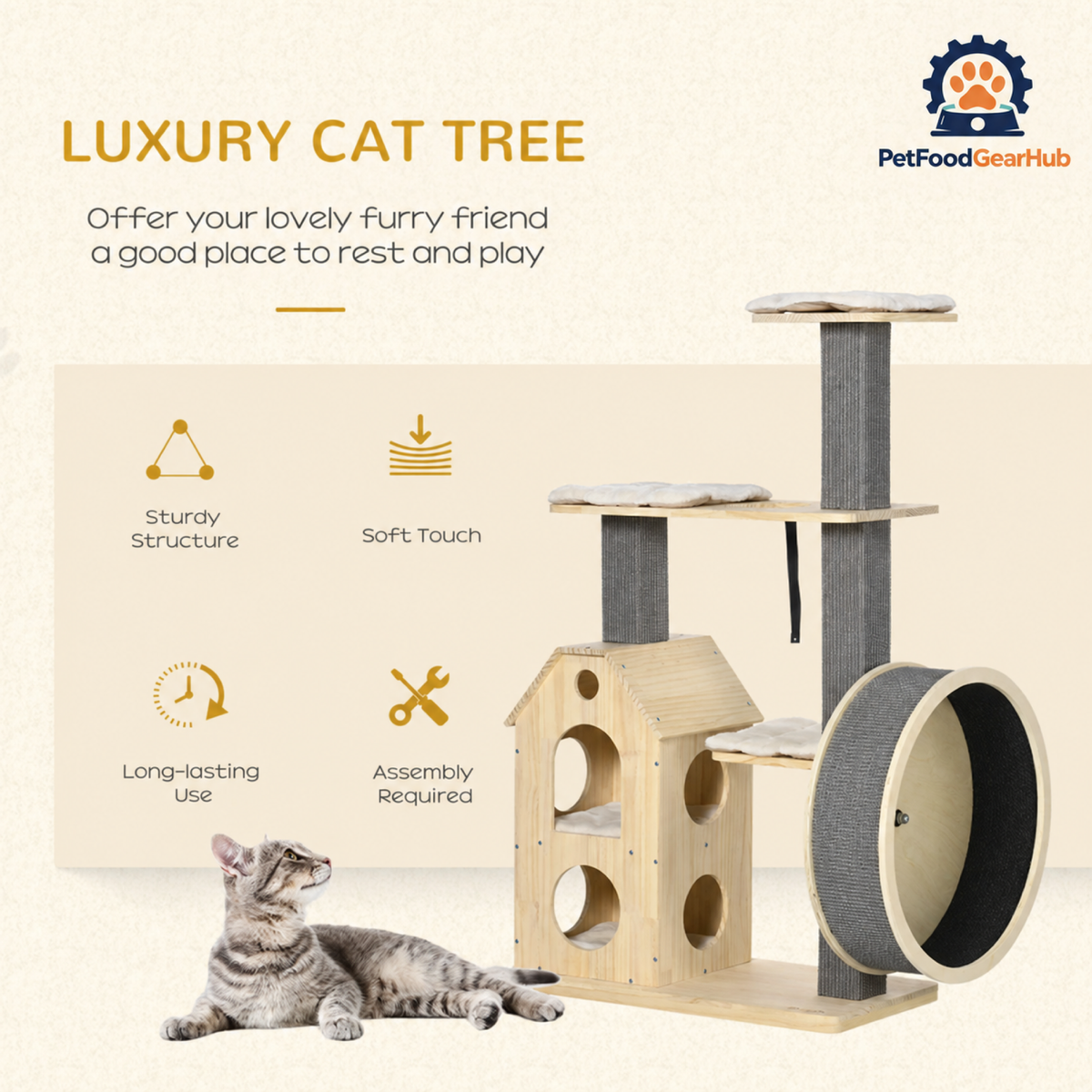 PetFoodGearHub 53.25-Inch Cat Tree with Condo and Exercise Wheel - product detail 3