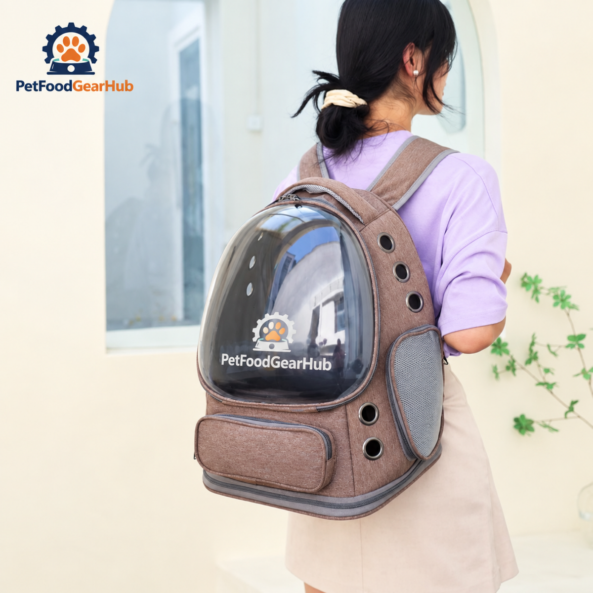 PetFoodGearHub khaki pet backpack carrying