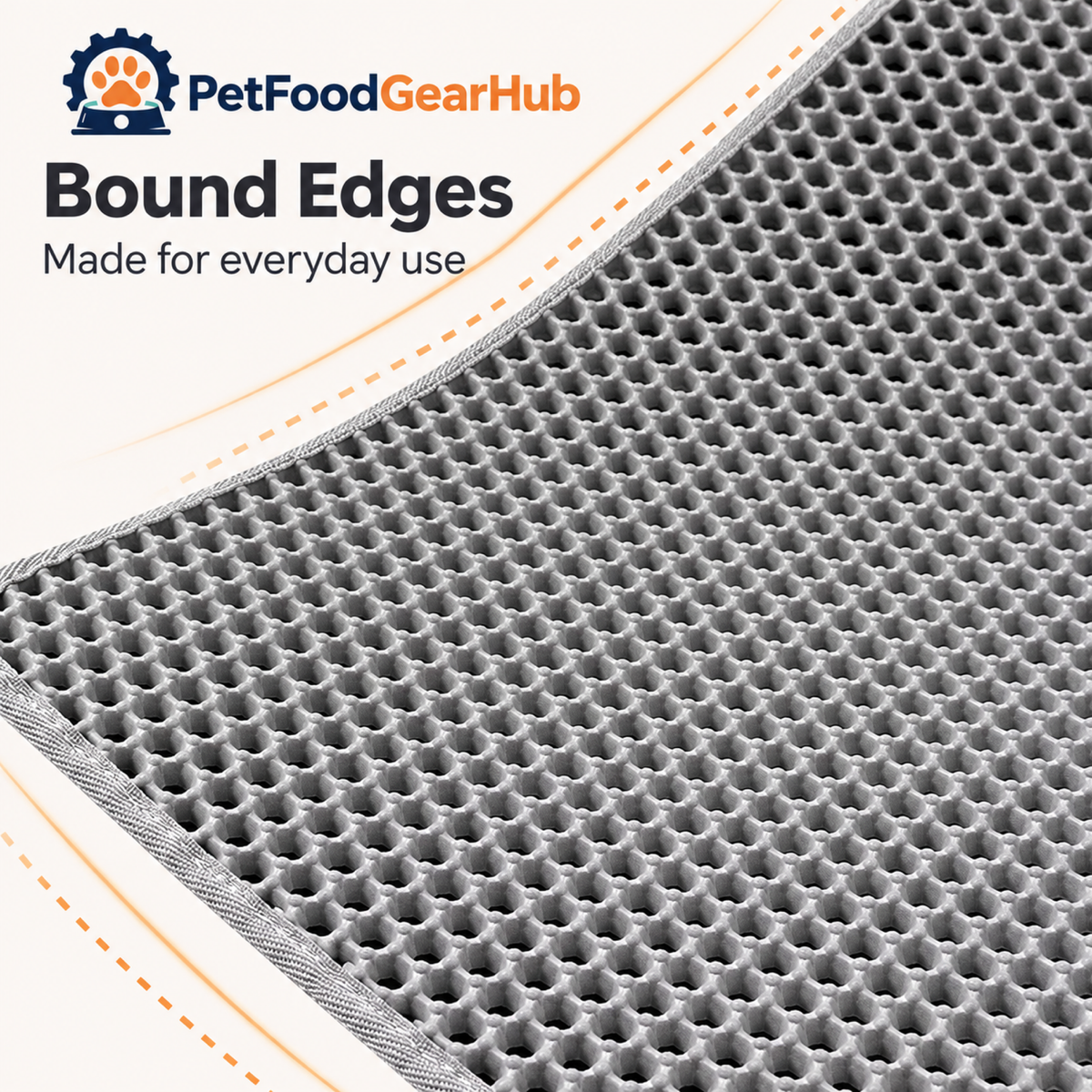PetFoodGearHub litter mat honeycomb texture and bound edge