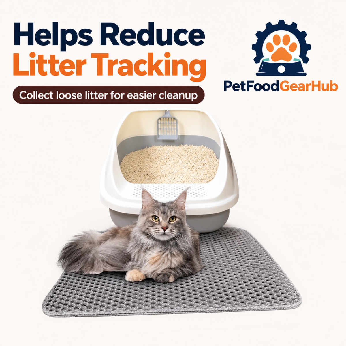 PetFoodGearHub litter mat with cat showing litter-box placement