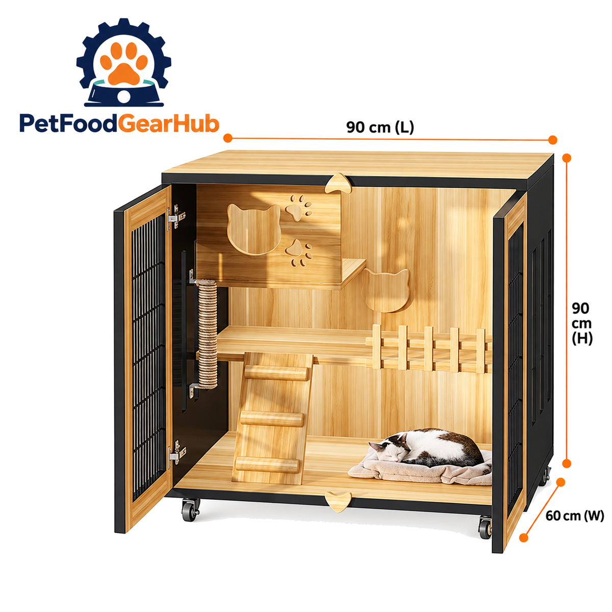 PetFoodGearHub Mesh-Door Cat Enclosure,  Black - product view