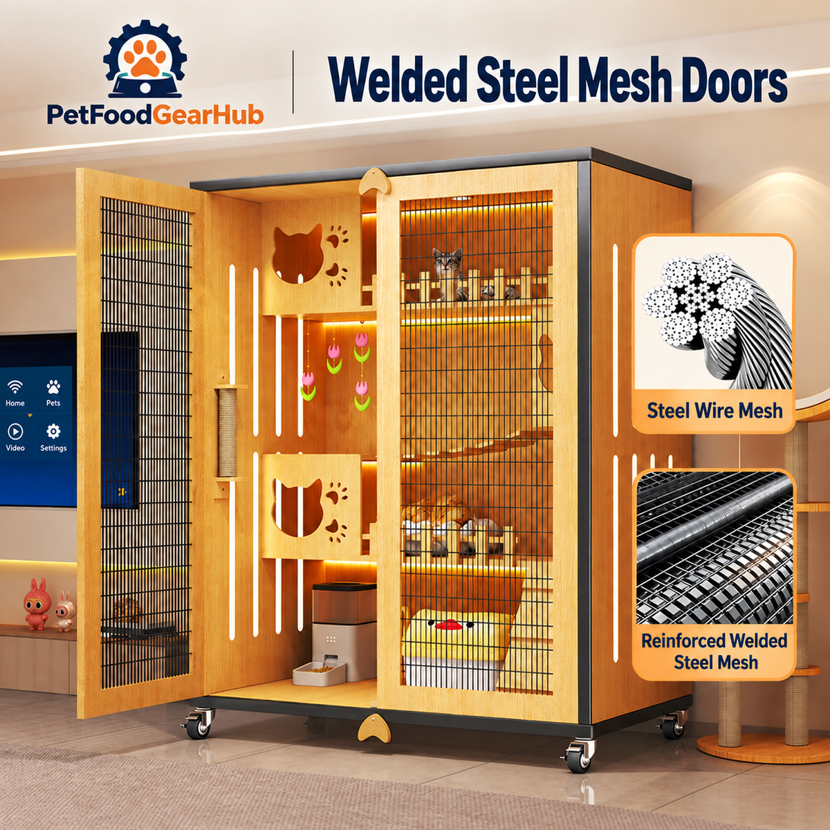 PetFoodGearHub Cat enclosure steel mesh details