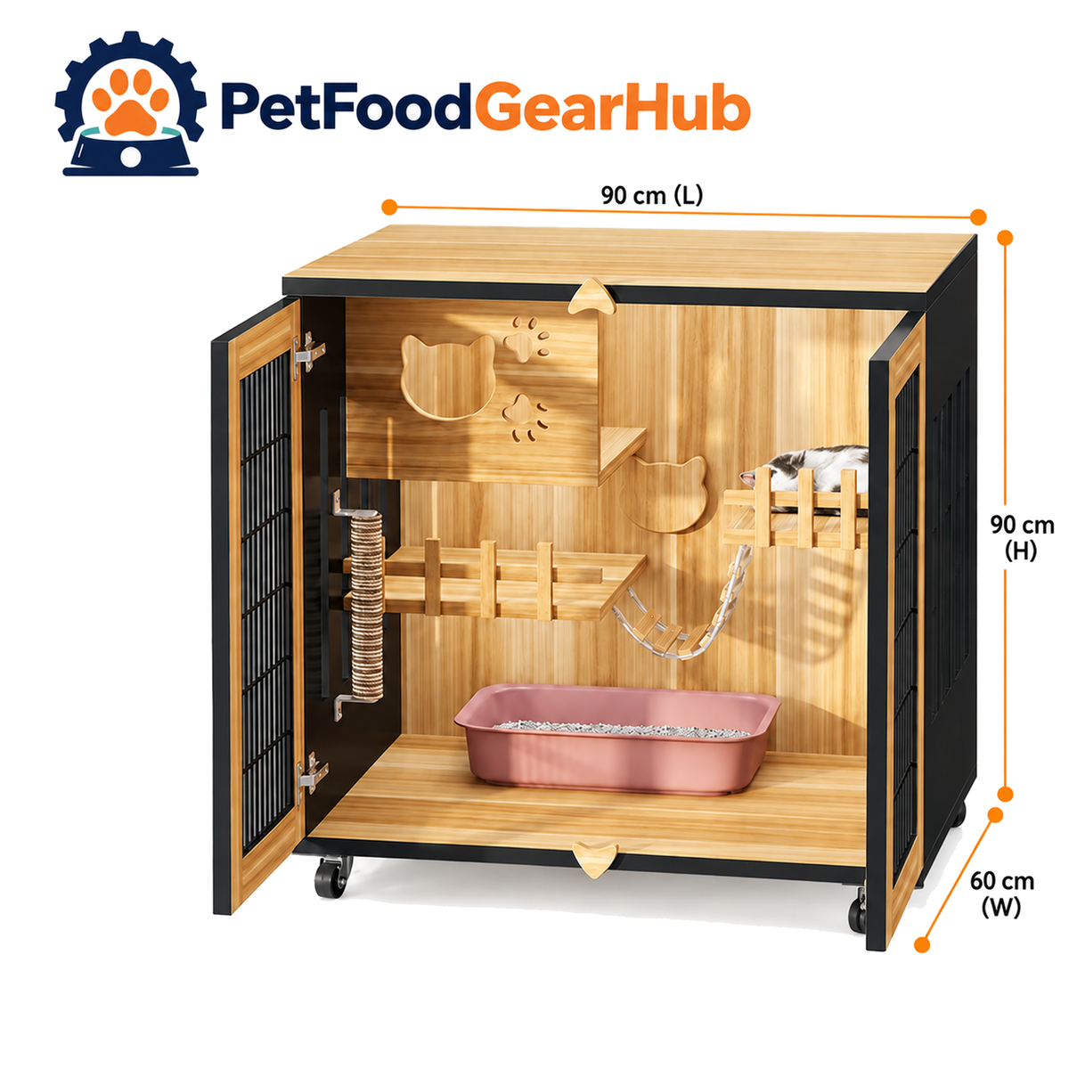 PetFoodGearHub Mesh-door cat enclosure with dimensions