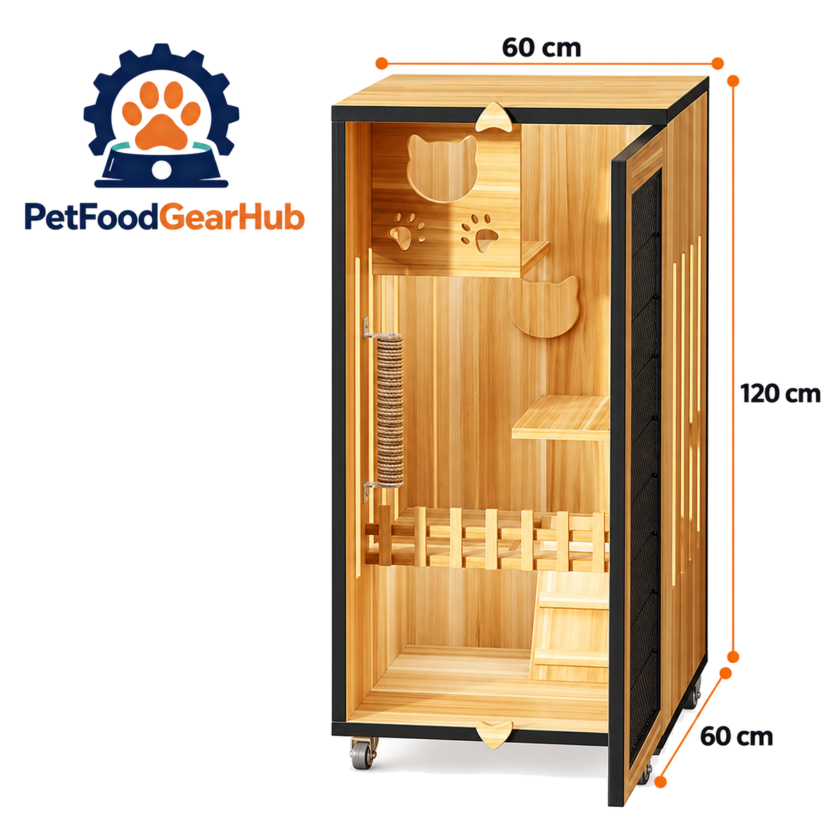 PetFoodGearHub Mesh-Door Cat Enclosure,  Natural Wood - product view