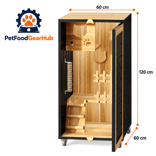 PetFoodGearHub Mesh-Door Cat Enclosure,  Black - product view