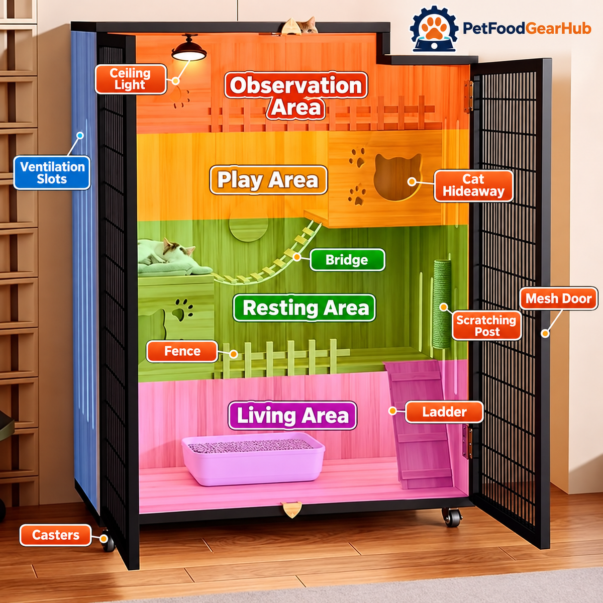 PetFoodGearHub Cat enclosure interior zones