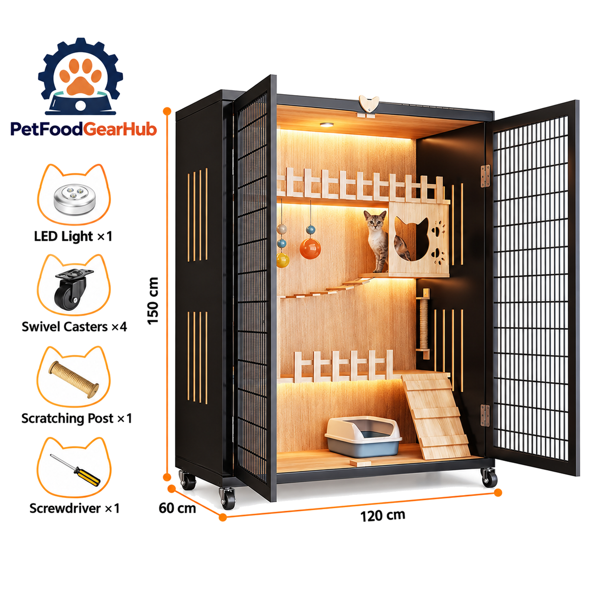 PetFoodGearHub Mesh-Door Cat Enclosure B7,  Black - product view