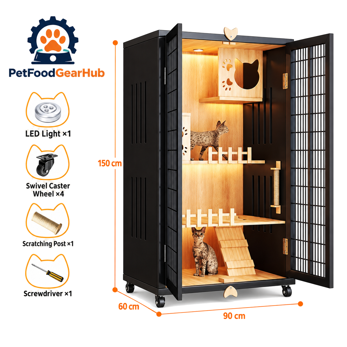 PetFoodGearHub Mesh-Door Cat Enclosure B6,  Black - product view
