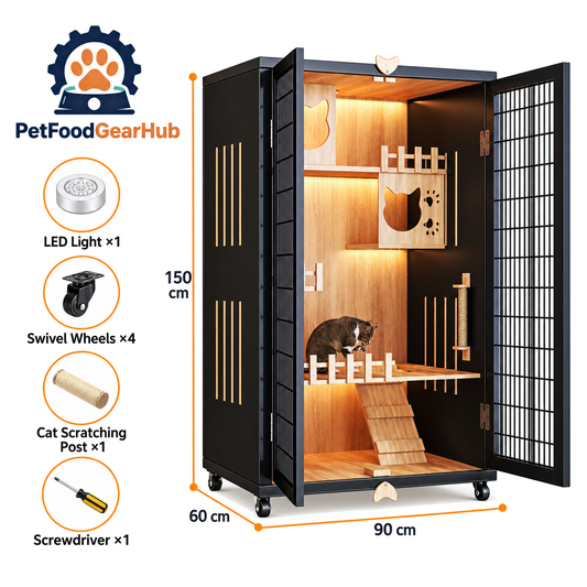 PetFoodGearHub Mesh-Door Cat Enclosure B6,  Black - product view