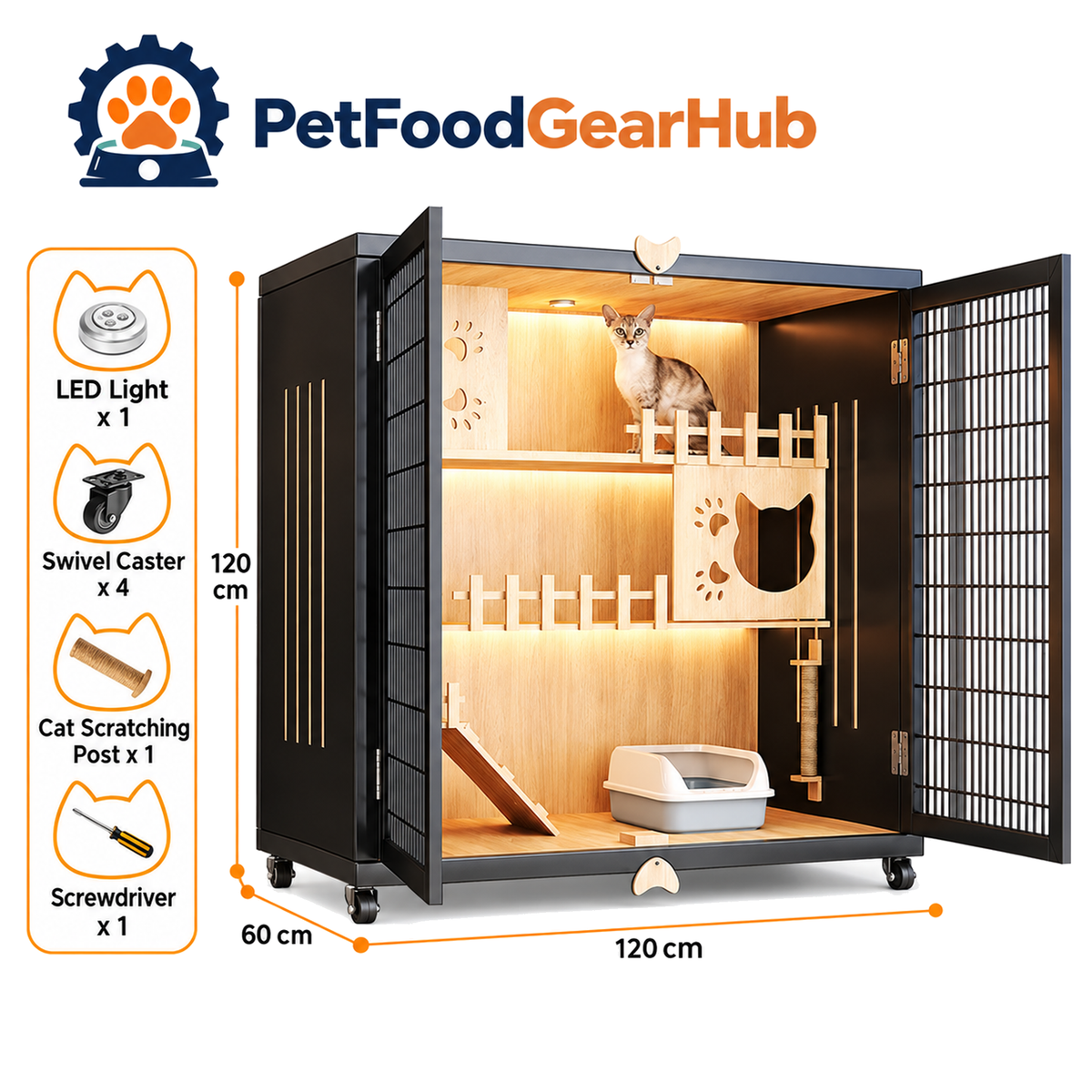 PetFoodGearHub Mesh-Door Cat Enclosure B5,  Black - product view