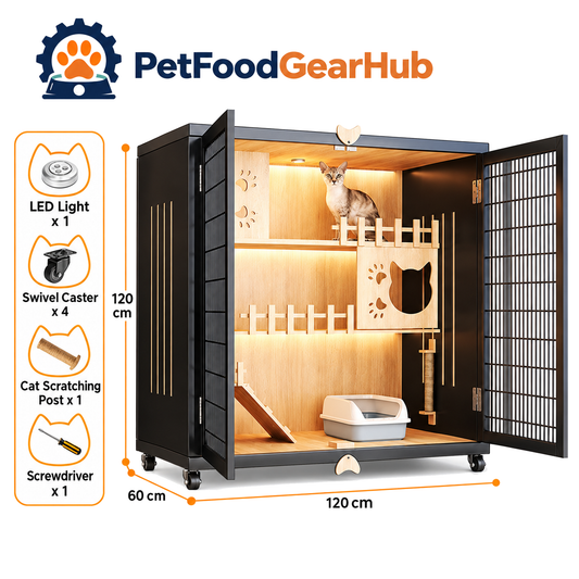 PetFoodGearHub Mesh-Door Cat Enclosure B5,  Black - product view