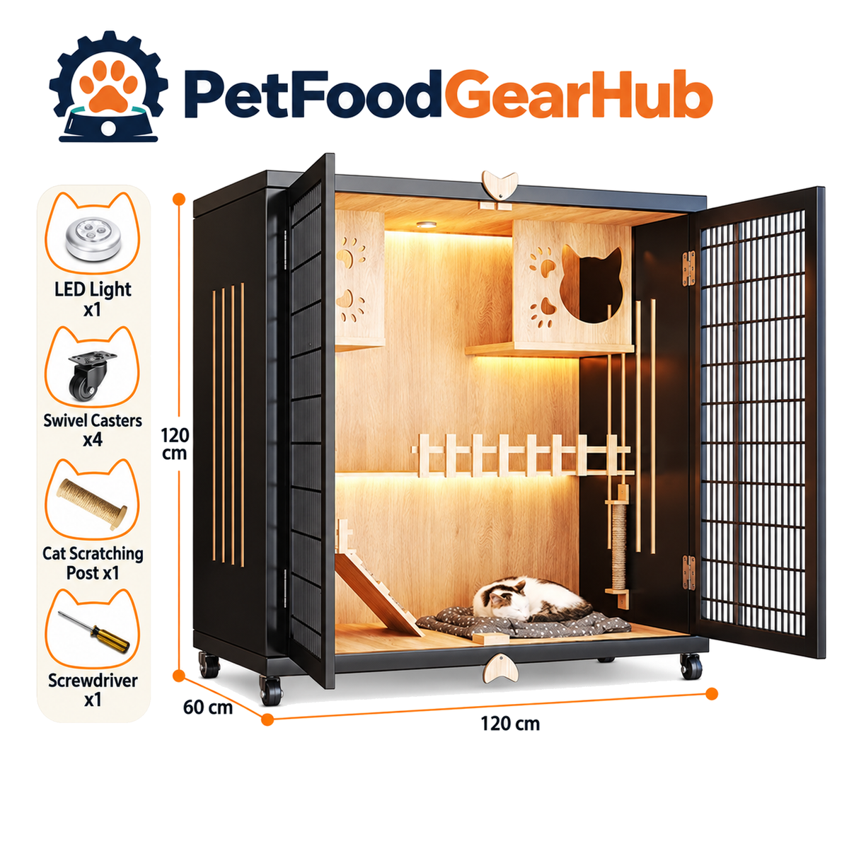 PetFoodGearHub Mesh-Door Cat Enclosure B5,  Black - product view
