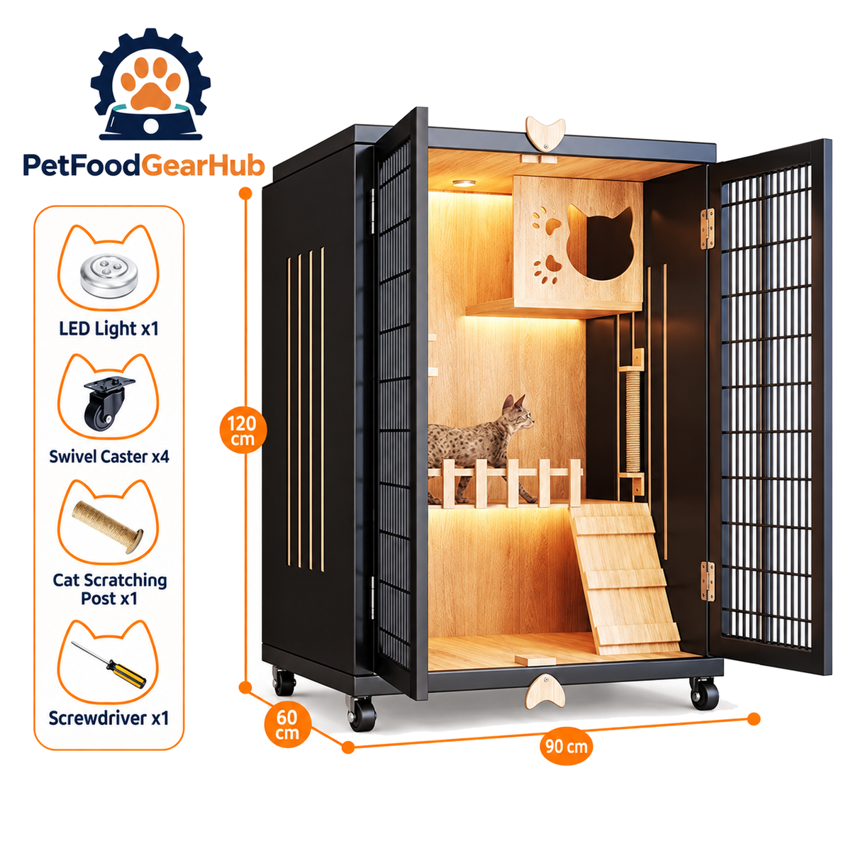 PetFoodGearHub Mesh-Door Cat Enclosure B4,  Black - product view