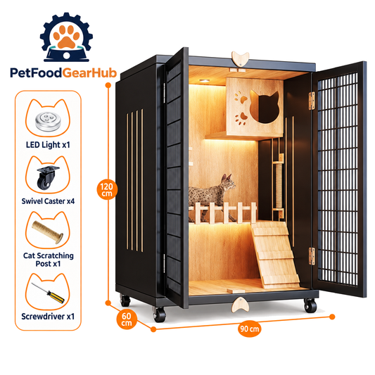 PetFoodGearHub Mesh-Door Cat Enclosure B4,  Black - product view