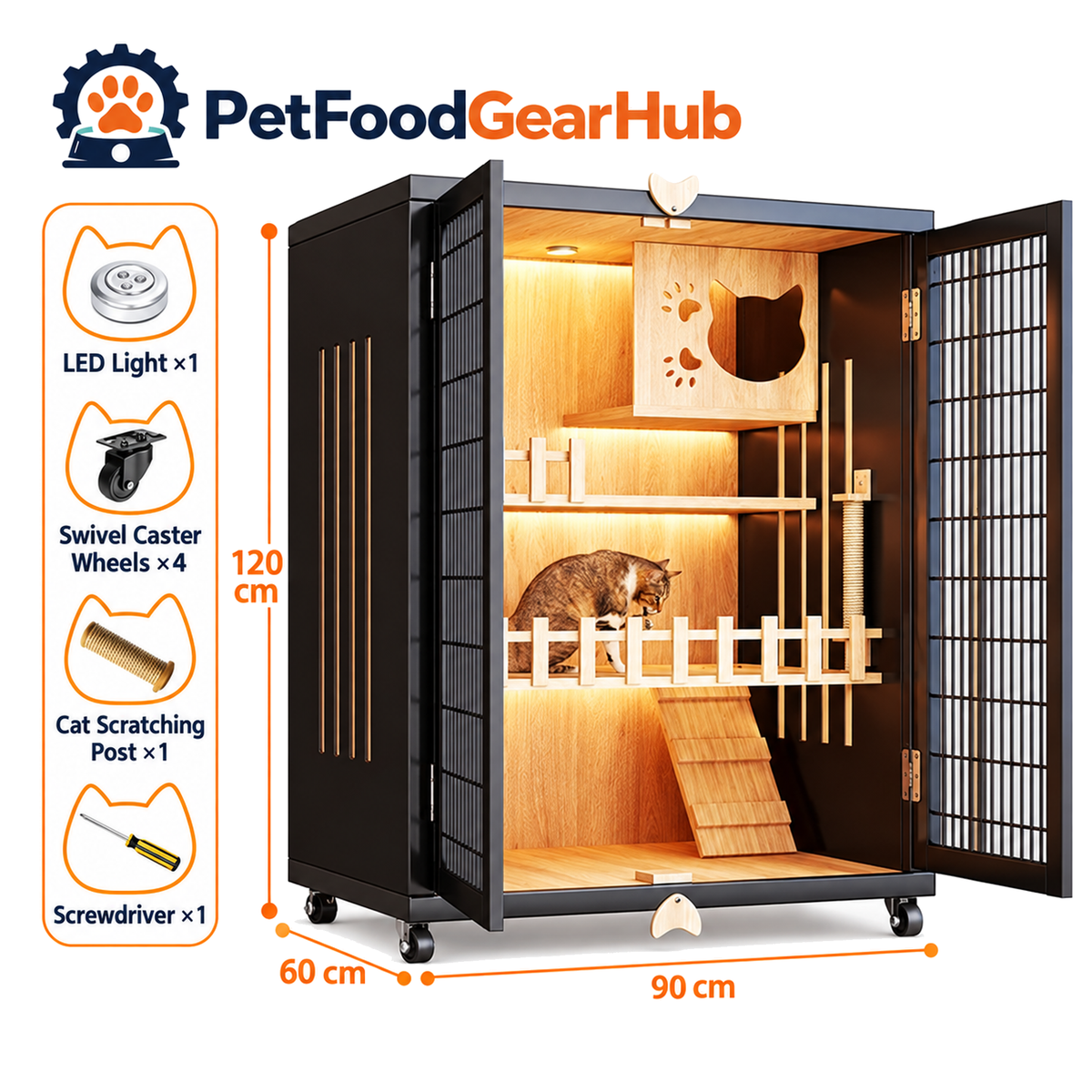 PetFoodGearHub Mesh-Door Cat Enclosure B4,  Black - product view