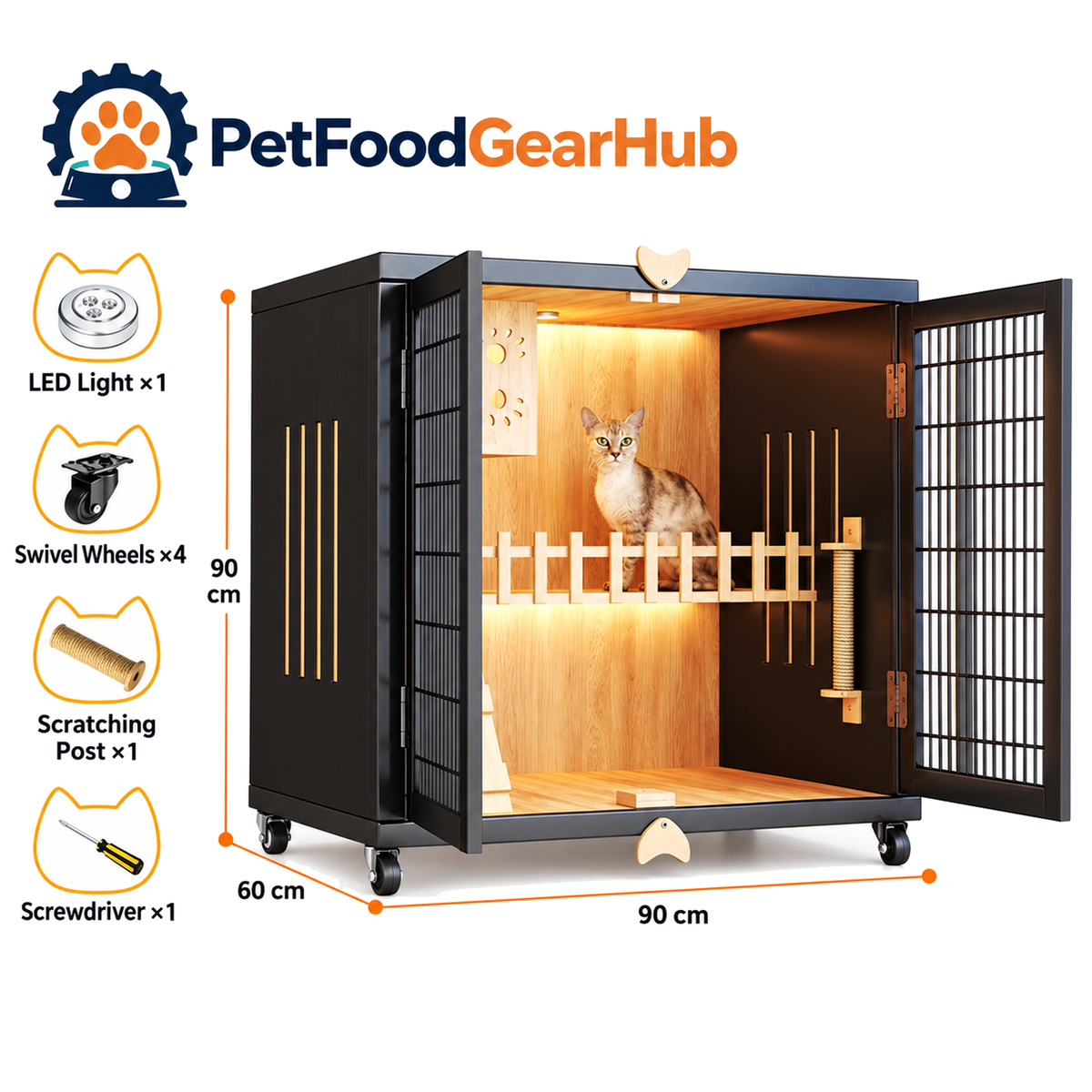 PetFoodGearHub Mesh-Door Cat Enclosure B3,  Black - product view