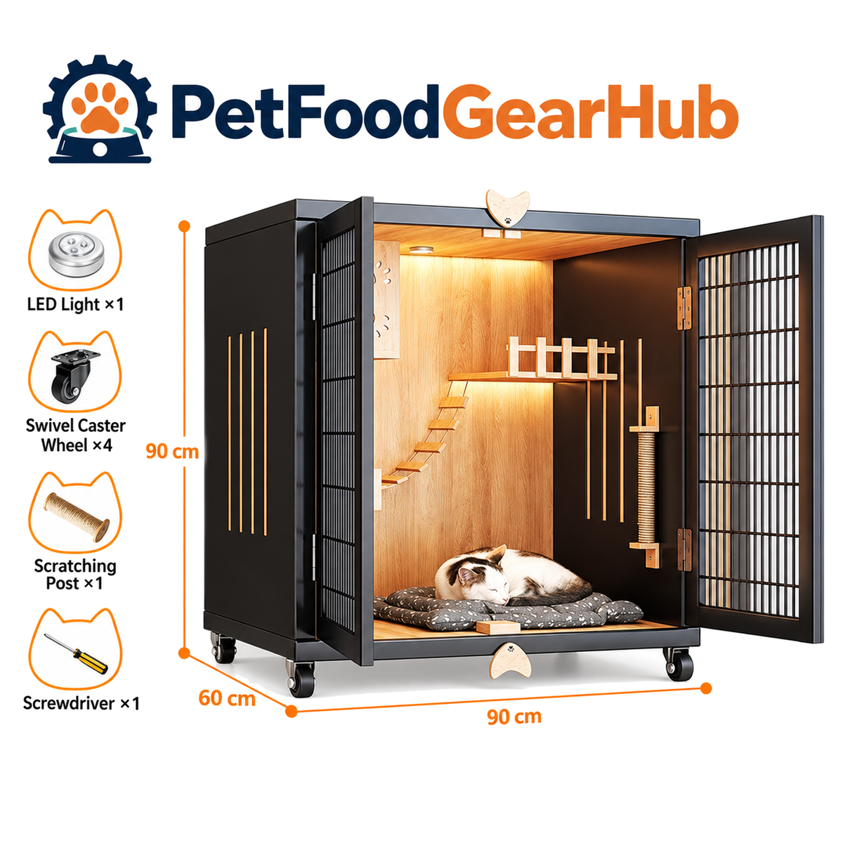 PetFoodGearHub Mesh-Door Cat Enclosure B3,  Black - product view