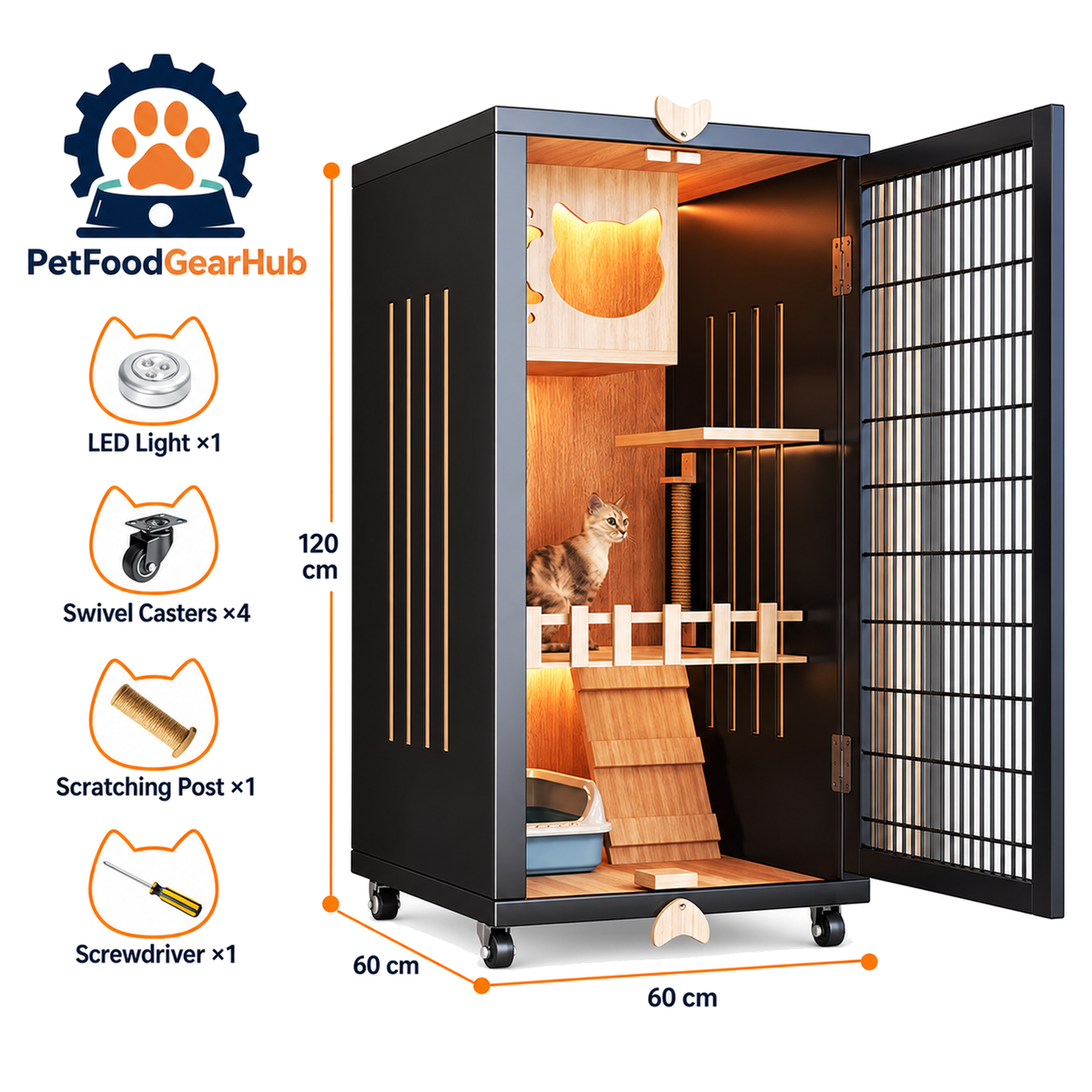 PetFoodGearHub Mesh-Door Cat Enclosure B2,  Black - product view