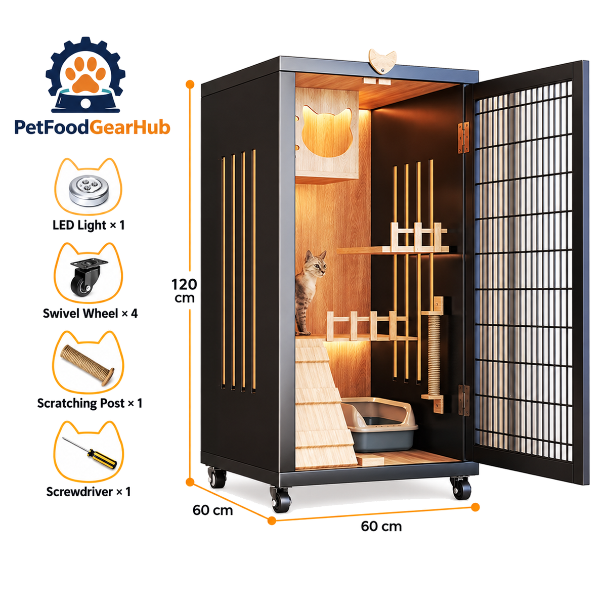PetFoodGearHub Mesh-Door Cat Enclosure B2,  Black - product view