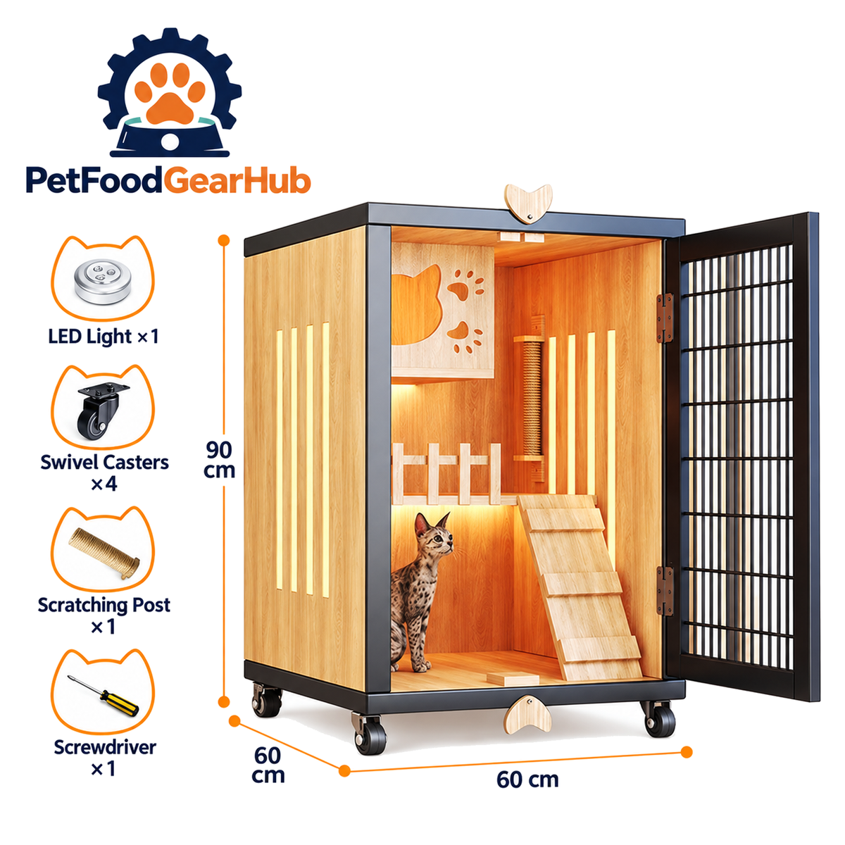 PetFoodGearHub Mesh-Door Cat Enclosure B1,  Natural Wood - product view