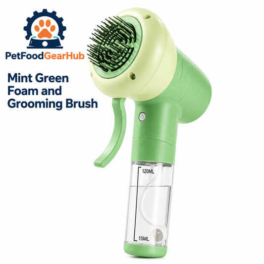 PetFoodGearHub Mint green pet shampoo foamer and grooming brush