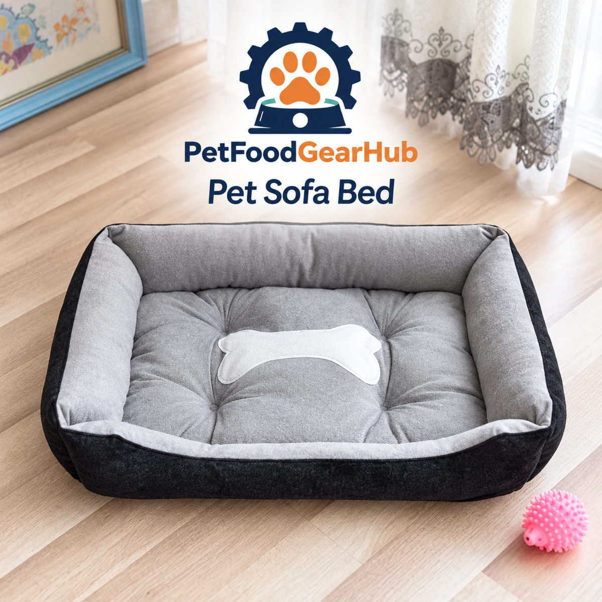 PetFoodGearHub Black and Gray Pet Bed