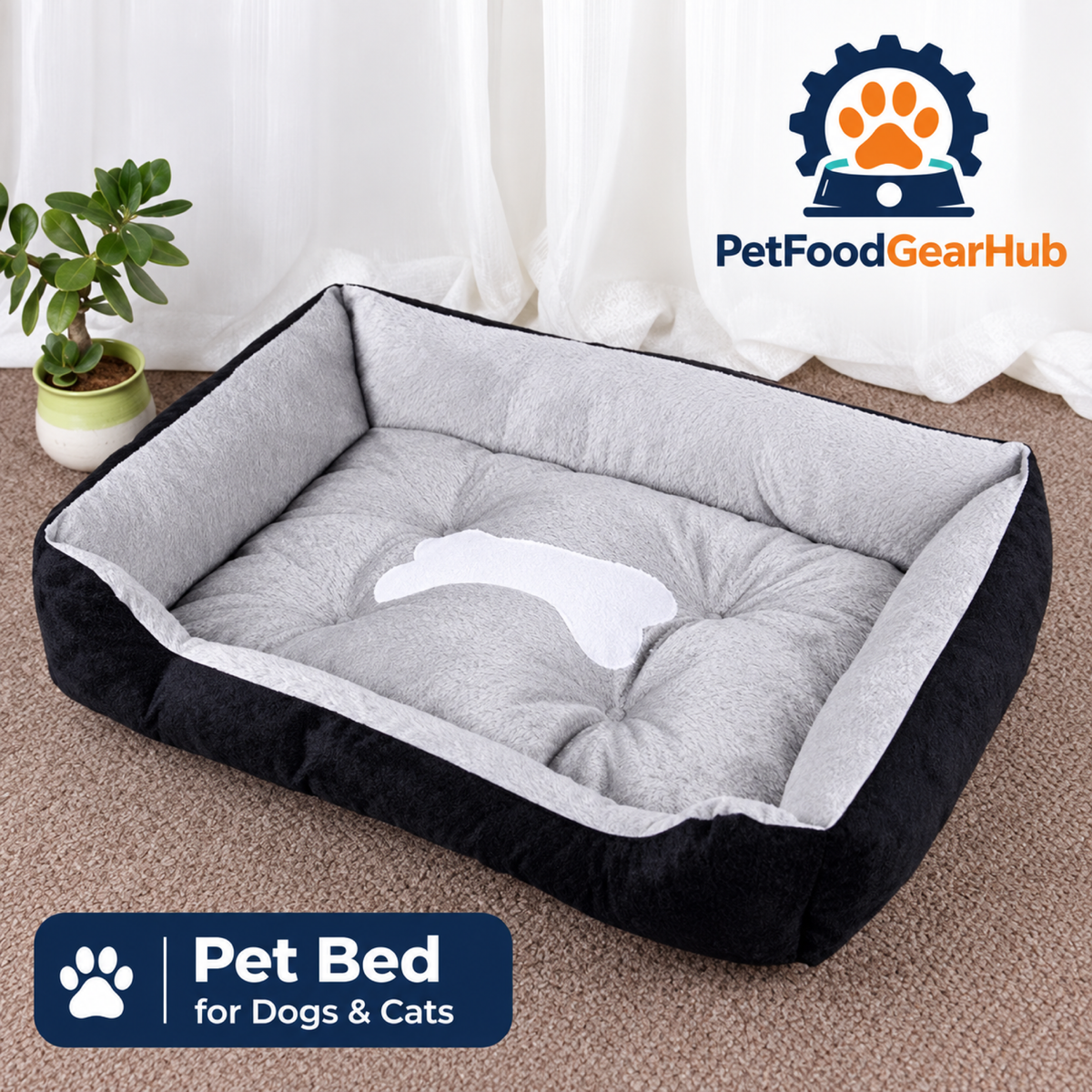 PetFoodGearHub Black and gray pet bed with raised sides