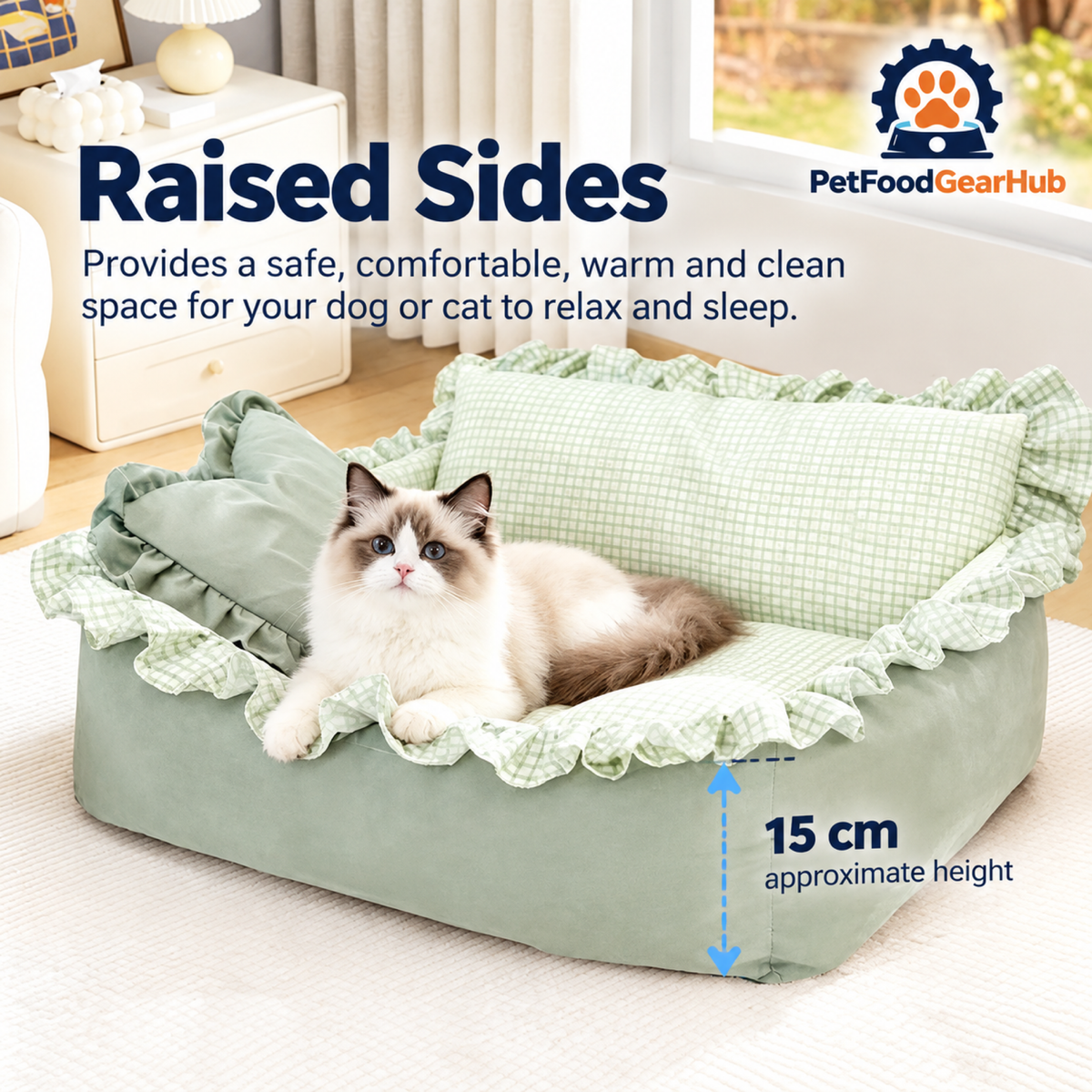 PetFoodGearHub Ruffled pet bed with approximately 15 cm raised side