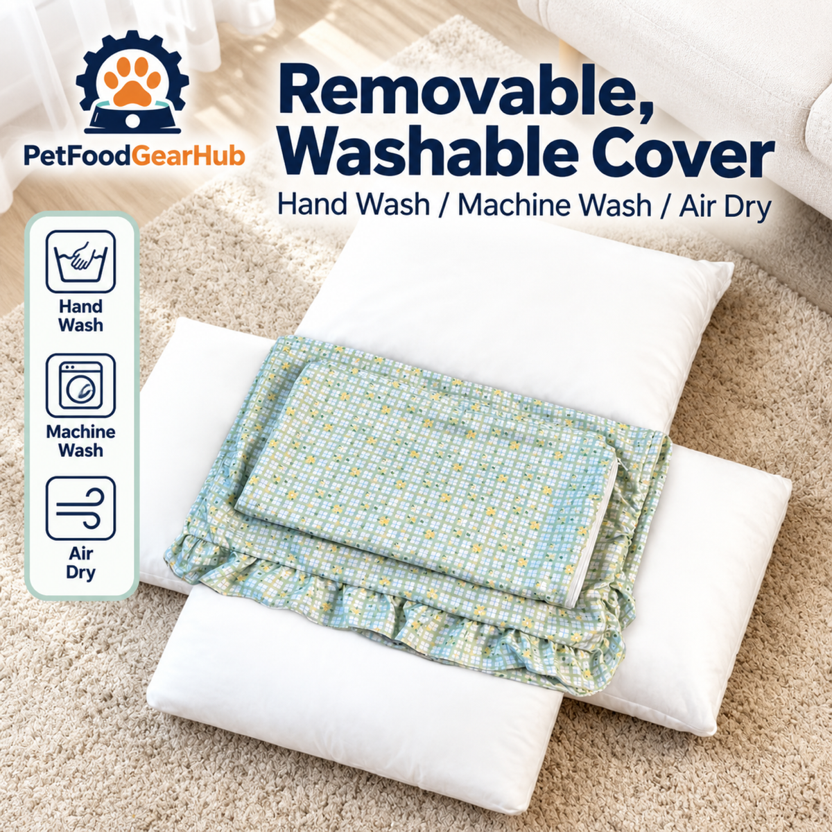 PetFoodGearHub Washable pet bed cover and removable cushion filling