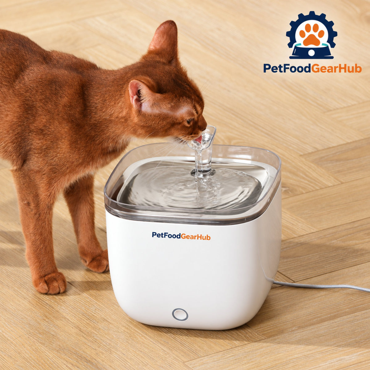PetFoodGearHub Light Youth Cat Water Fountain with Stainless Steel Tray - Cat drinking from the fountain
