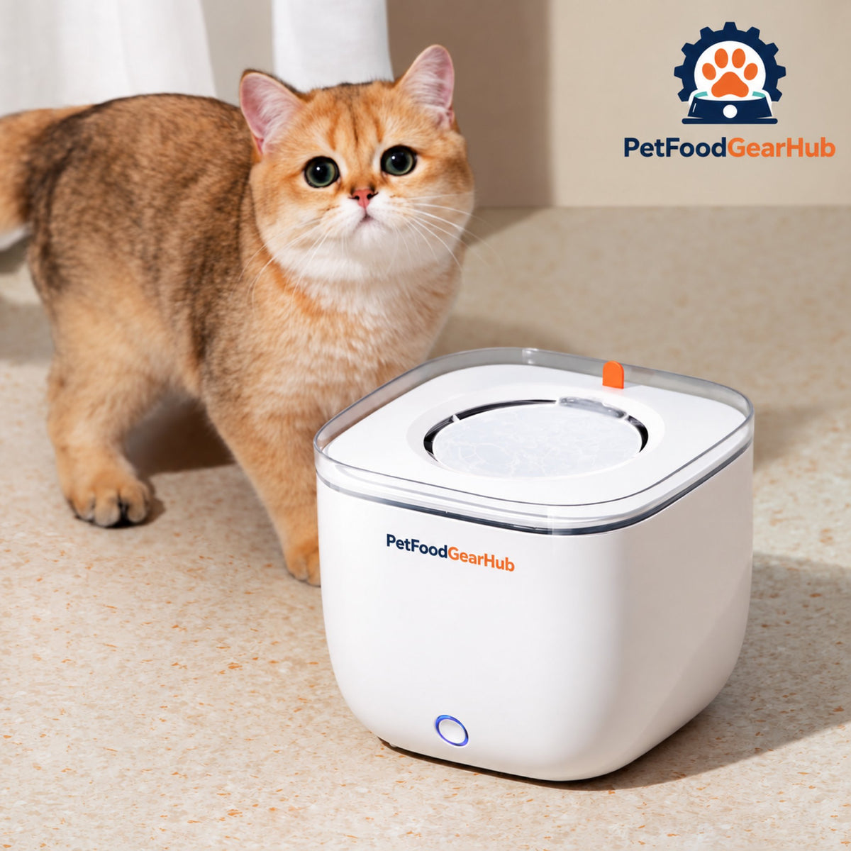 PetFoodGearHub Light Smart Cat Water Fountain, 2 L - Cat beside the fountain