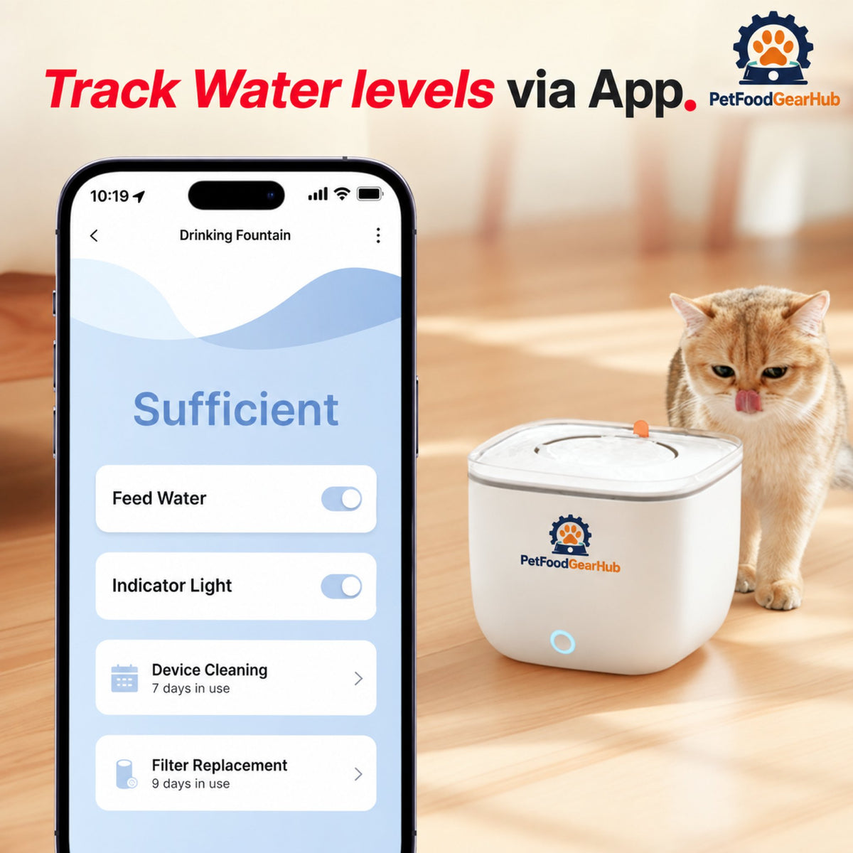 PetFoodGearHub Light Smart Cat Fountain & M2 Feeder Bundle - Low-water indicator