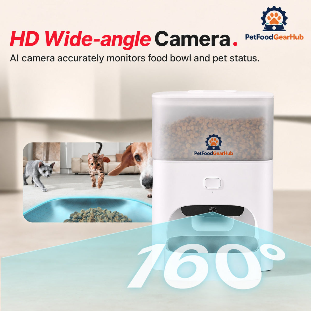 PetFoodGearHub M3 Pro Automatic Cat Feeder with Camera, 4.4 L - Camera field of view