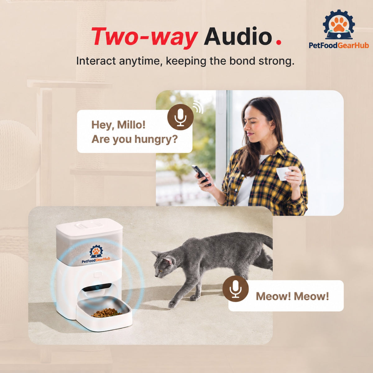 PetFoodGearHub M3 Pro Automatic Cat Feeder with Camera, 4.4 L - Video monitoring features