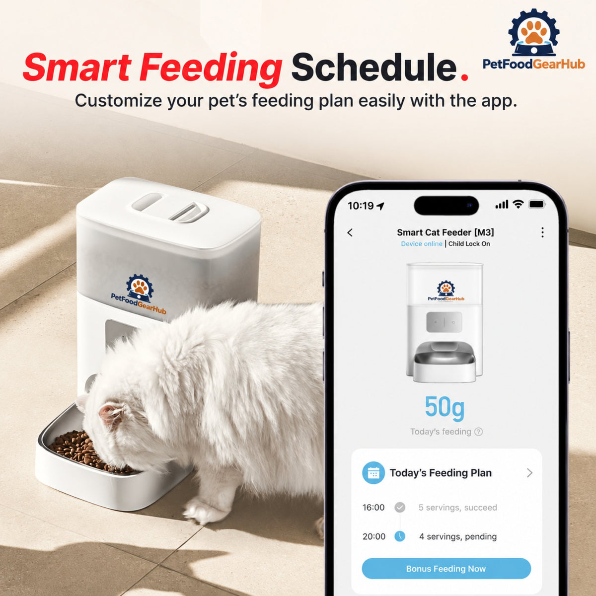 PetFoodGearHub M3 Smart Feeder & Light Youth Cat Fountain Bundle - App feeding schedule
