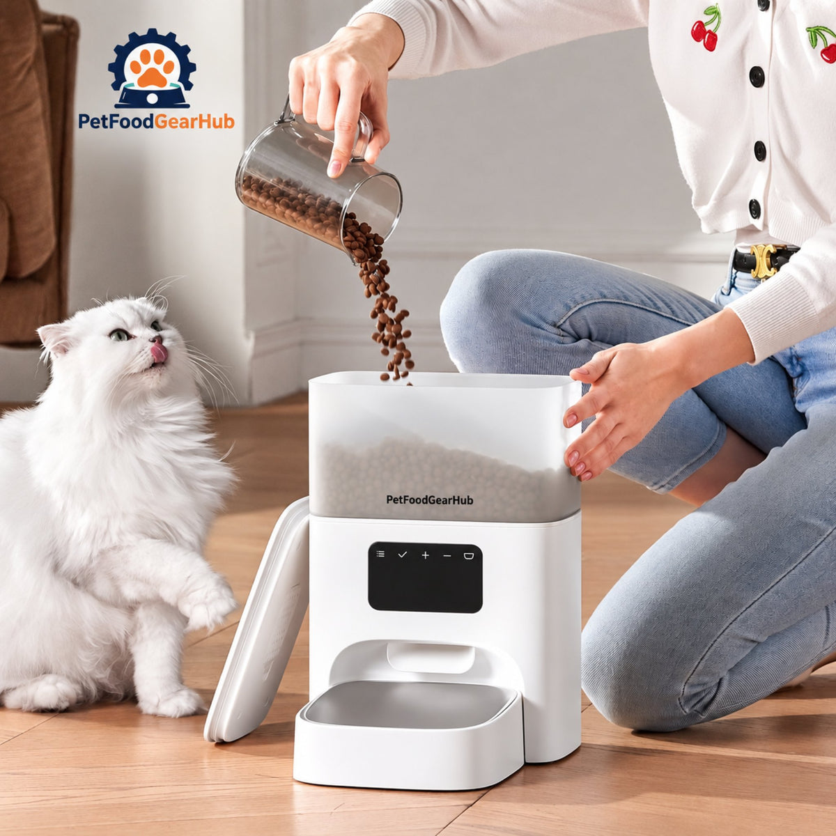 PetFoodGearHub M2 Programmable Automatic Cat Feeder, 4.4 L - Filling the food container