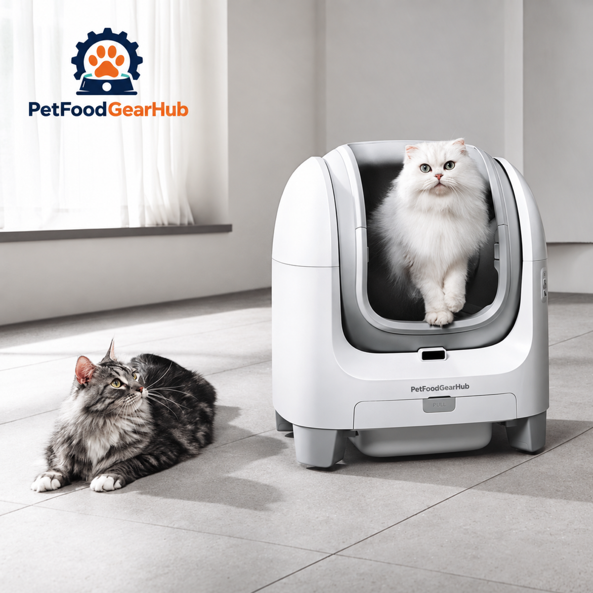 PetFoodGearHub C1 Open-Top Self-Cleaning Cat Litter Box - Cat inside the litter box