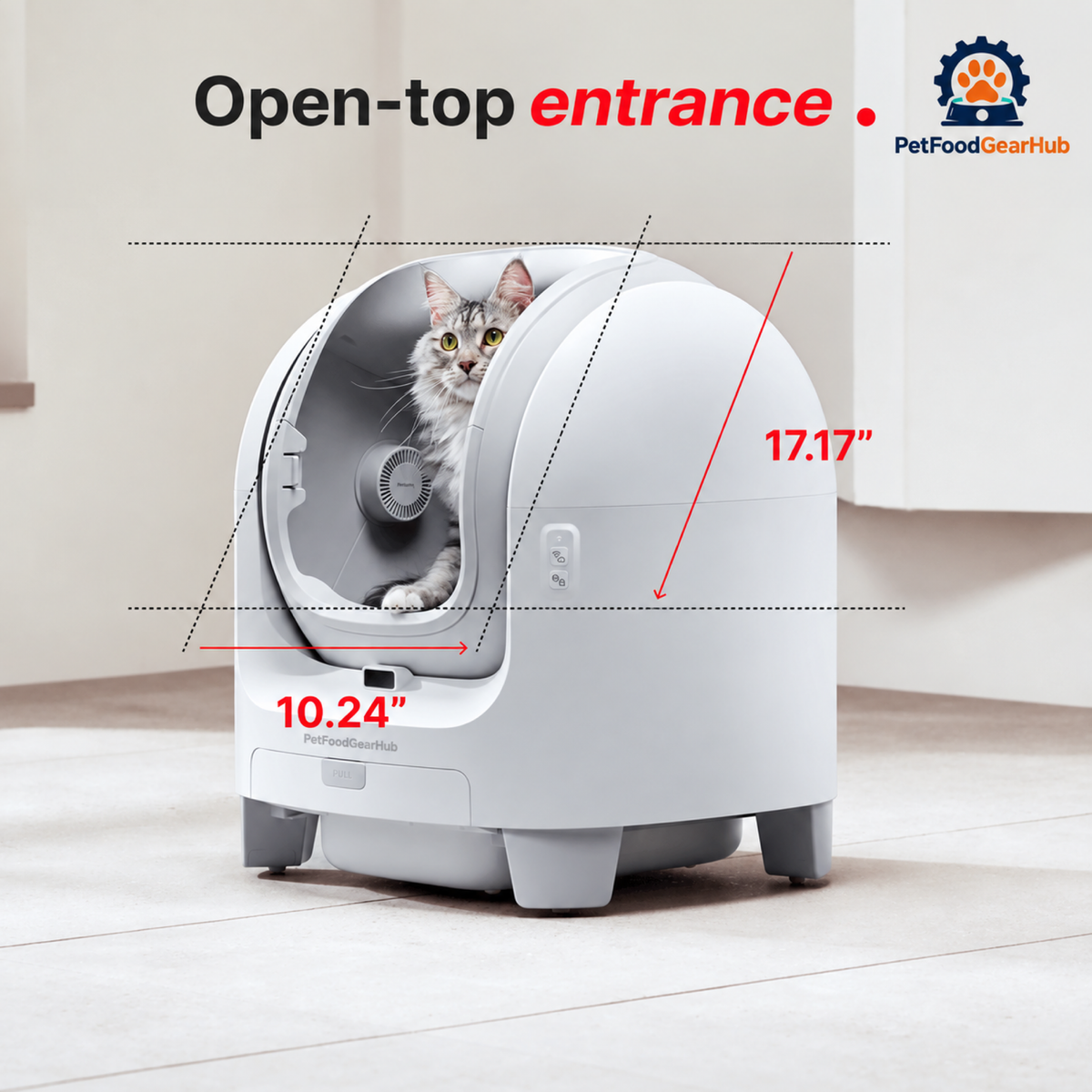 PetFoodGearHub C1 Open-Top Self-Cleaning Cat Litter Box - Open-top entrance dimensions