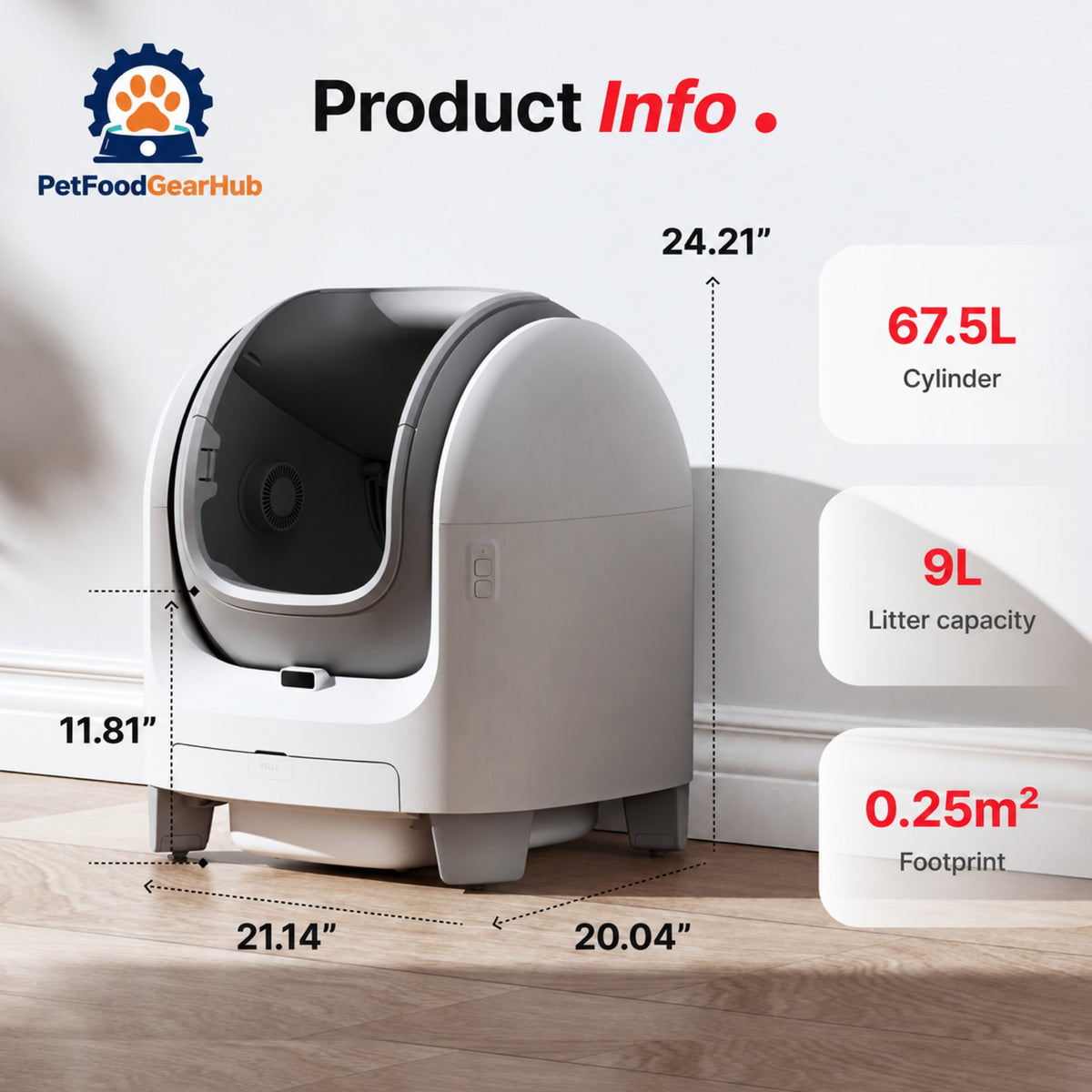 PetFoodGearHub C1 Open-Top Self-Cleaning Cat Litter Box - Capacity and dimensions