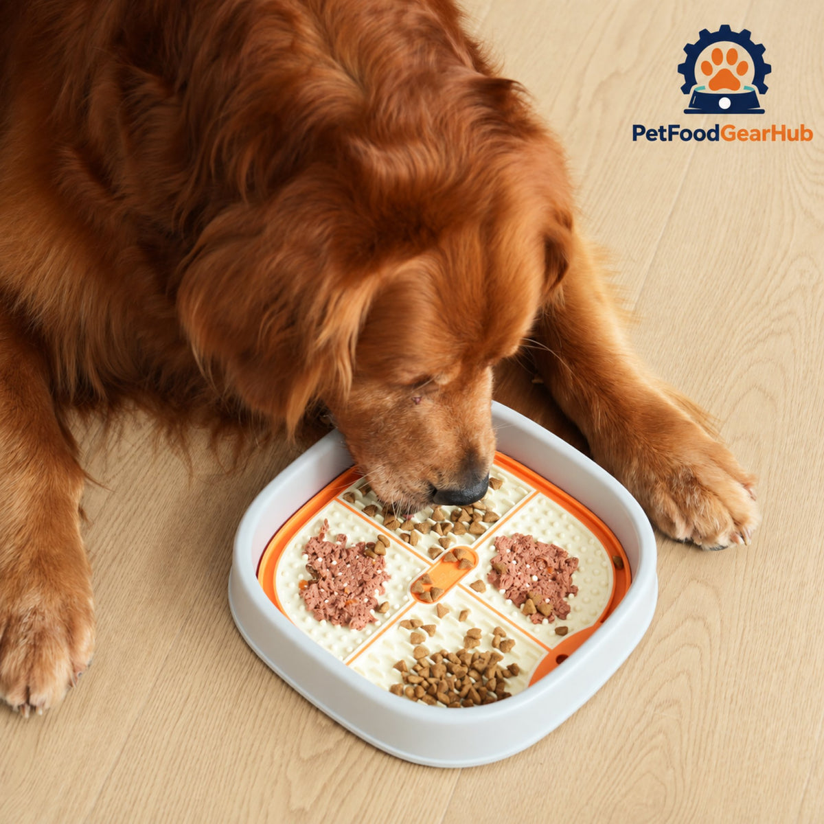 PetFoodGearHub Lick Mat and Holder Set - Dog using the lick mat set