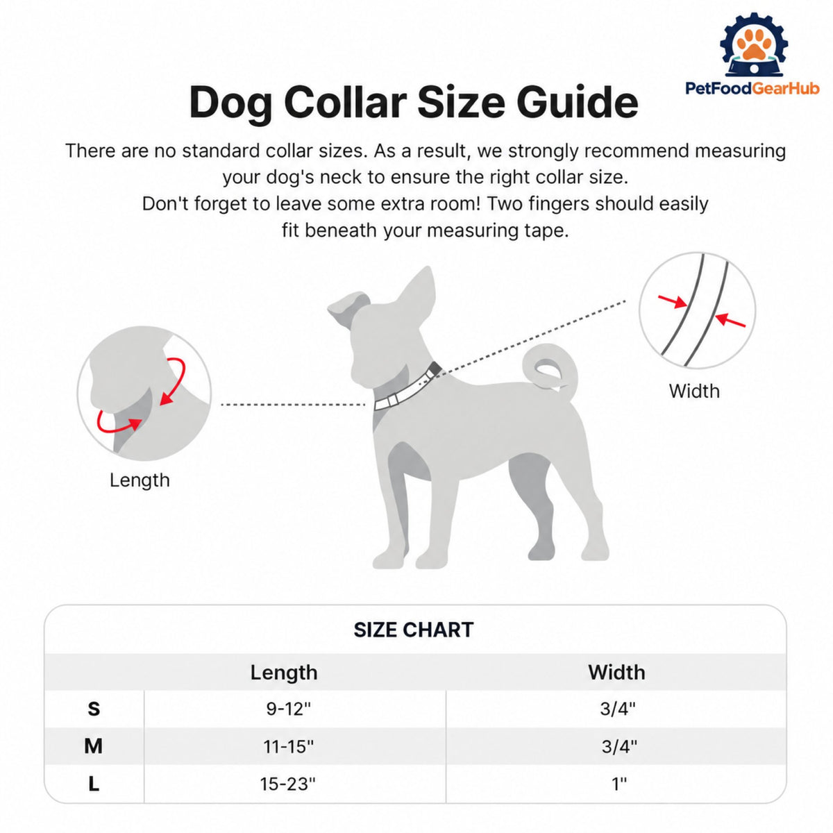 PetFoodGearHub Embroidered Jacquard Dog Collar and Leash Set - Collar size chart