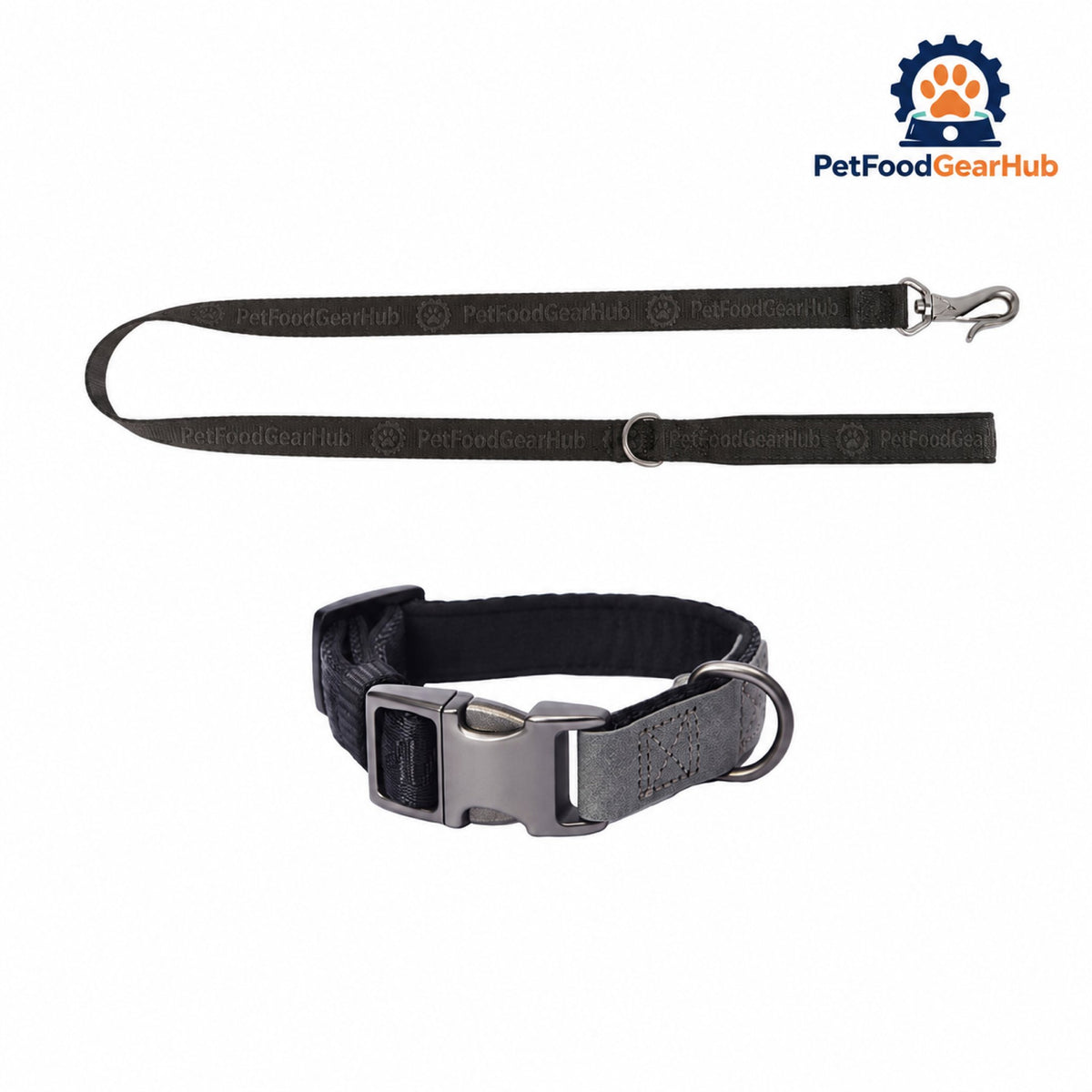 PetFoodGearHub Embroidered Jacquard Dog Collar and Leash Set - Black collar and leash set