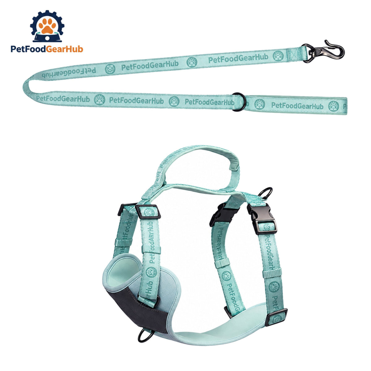 PetFoodGearHub Embroidered Jacquard Dog Harness and Leash Set - Mint green harness and leash set