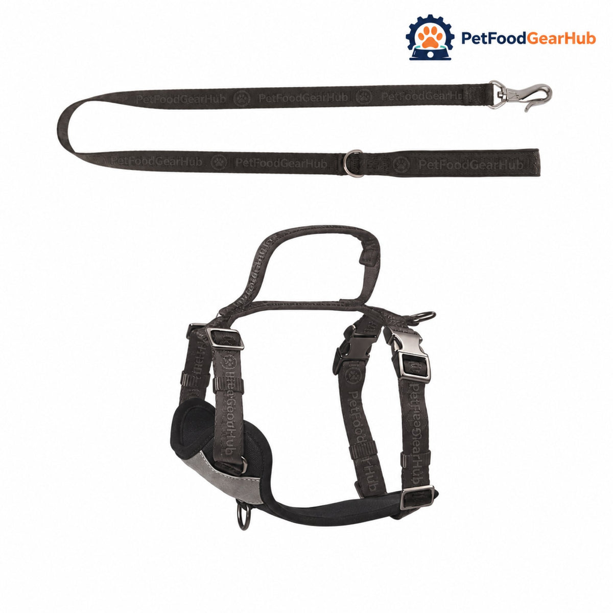 PetFoodGearHub Embroidered Jacquard Dog Harness and Leash Set - Black harness and leash set
