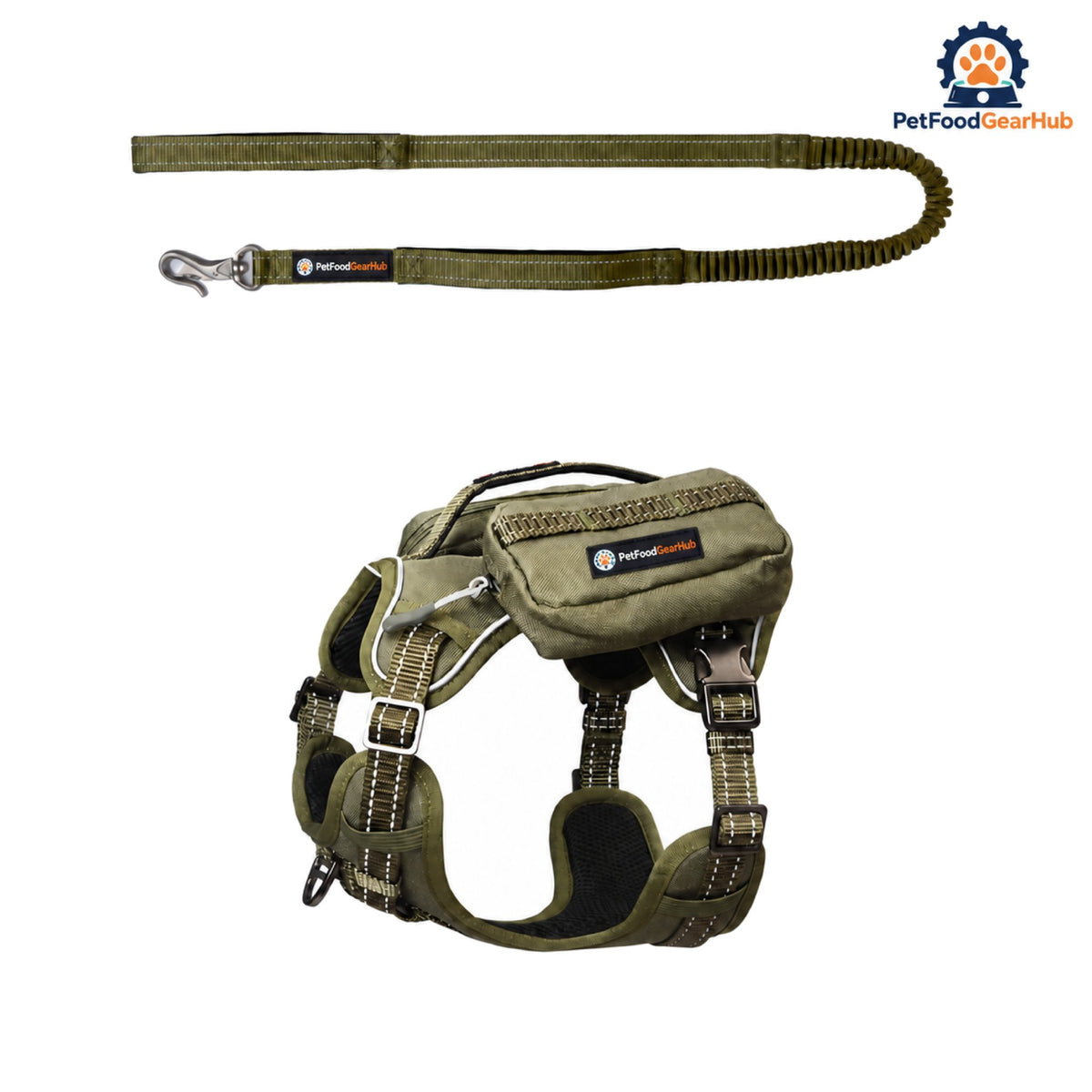 PetFoodGearHub Tactical Dog Harness and Leash Set with Removable Pockets - Harness with pockets and matching leash