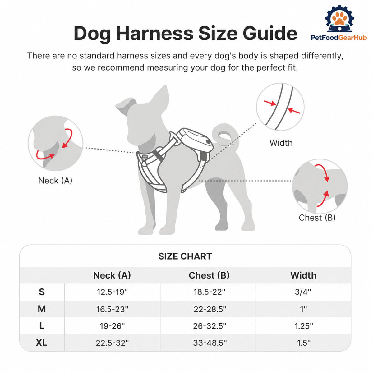 PetFoodGearHub Tactical Dog Harness and Leash Set with Removable Pockets - Harness size chart