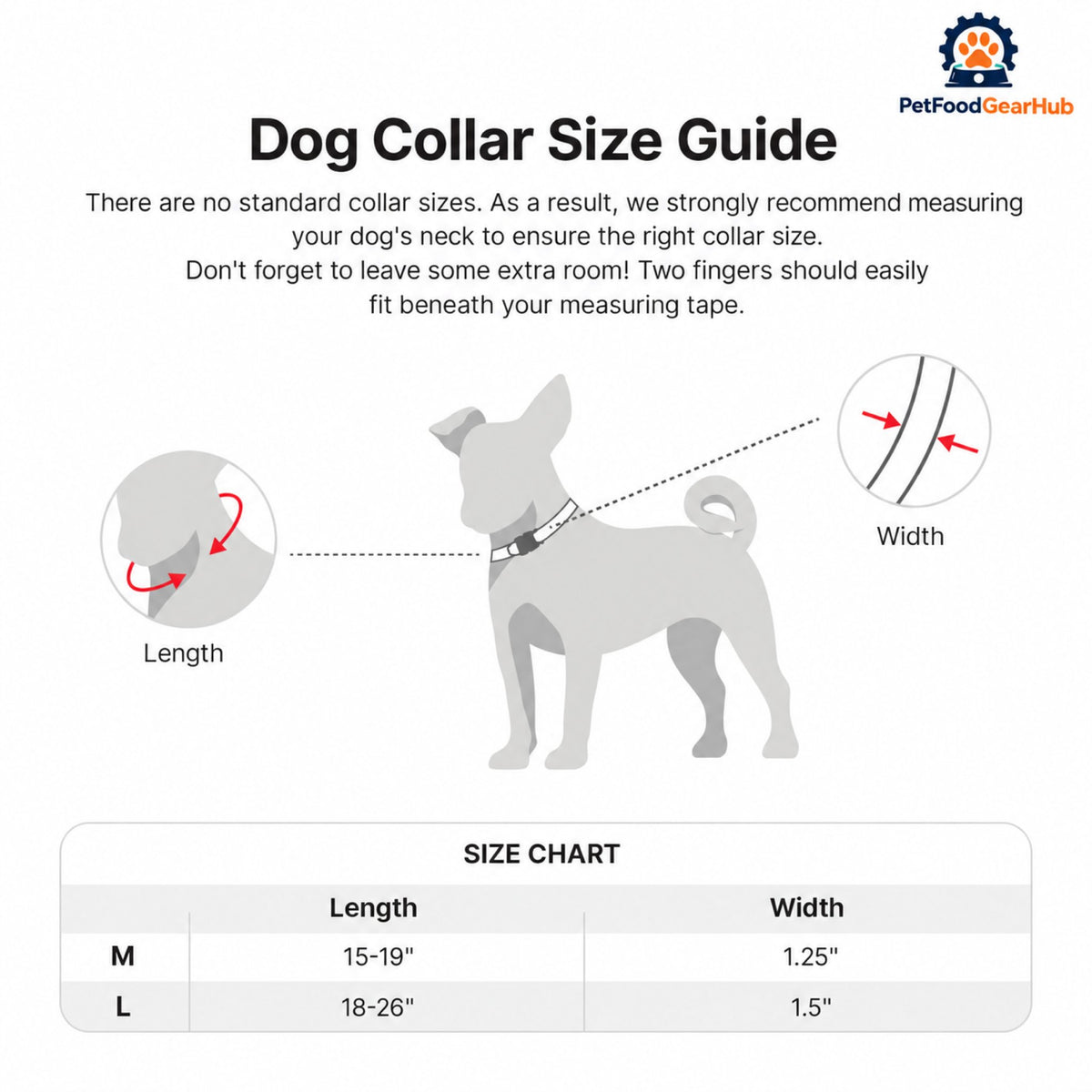 PetFoodGearHub Tactical Dog Collar with Control Handle - Collar size chart