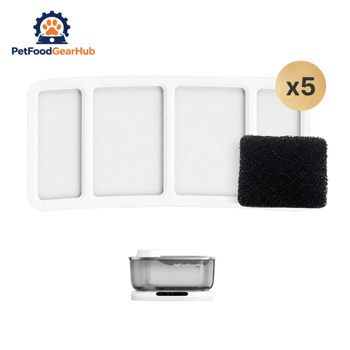 PetFoodGearHub F2 V2 Water Fountain Replacement Filters, 5-Pack - Replacement filters and sponges