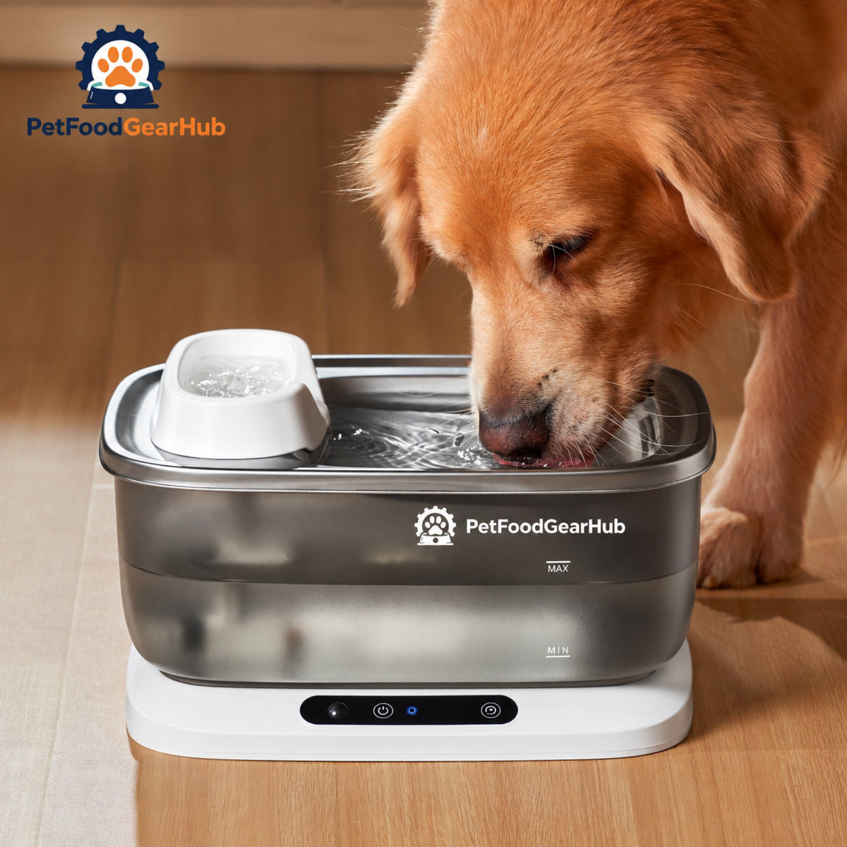 PetFoodGearHub F2 V2 Water Fountain Replacement Pump - Dog drinking from the fountain