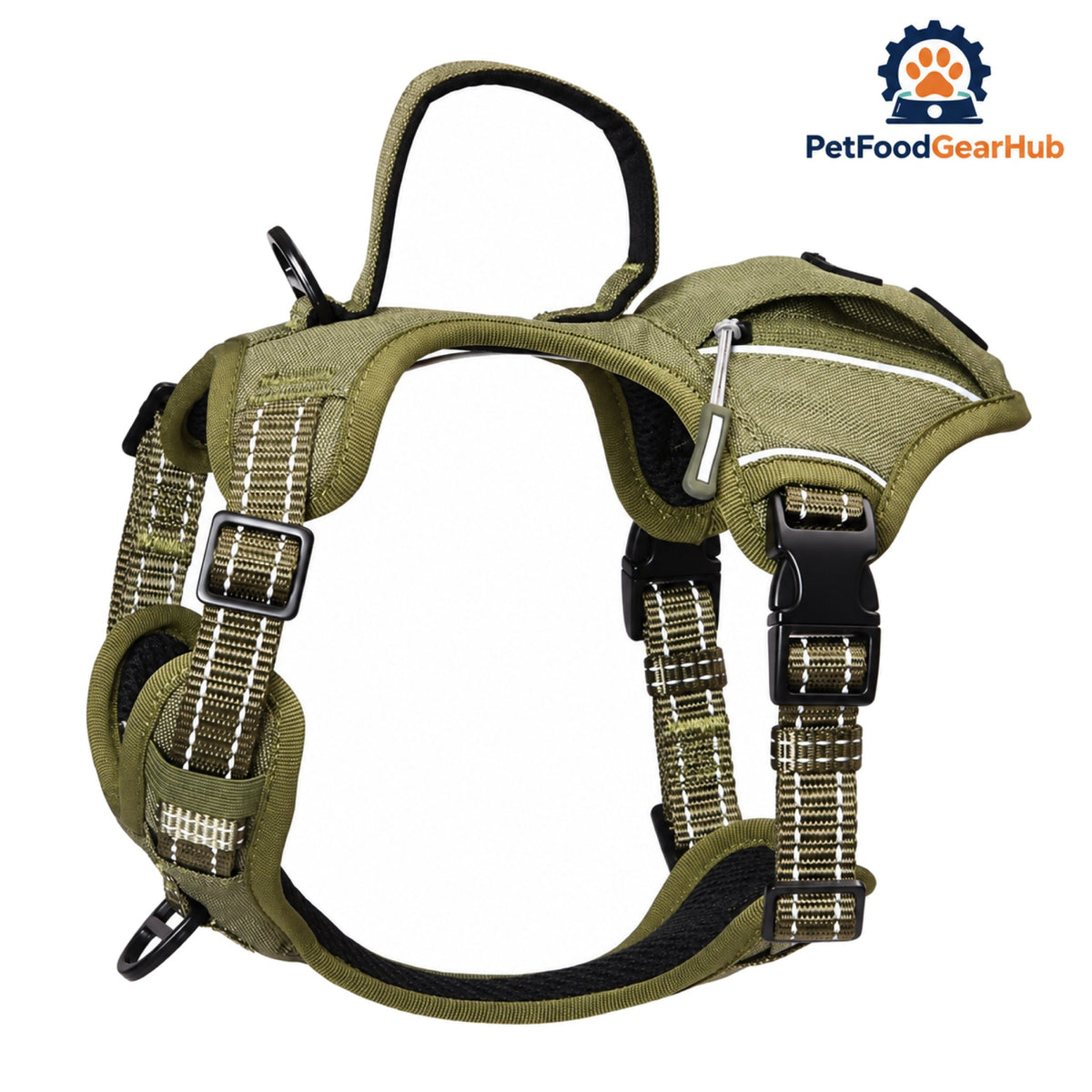 PetFoodGearHub Tactical Dog Harness with Waste Bag Holder - Army green harness